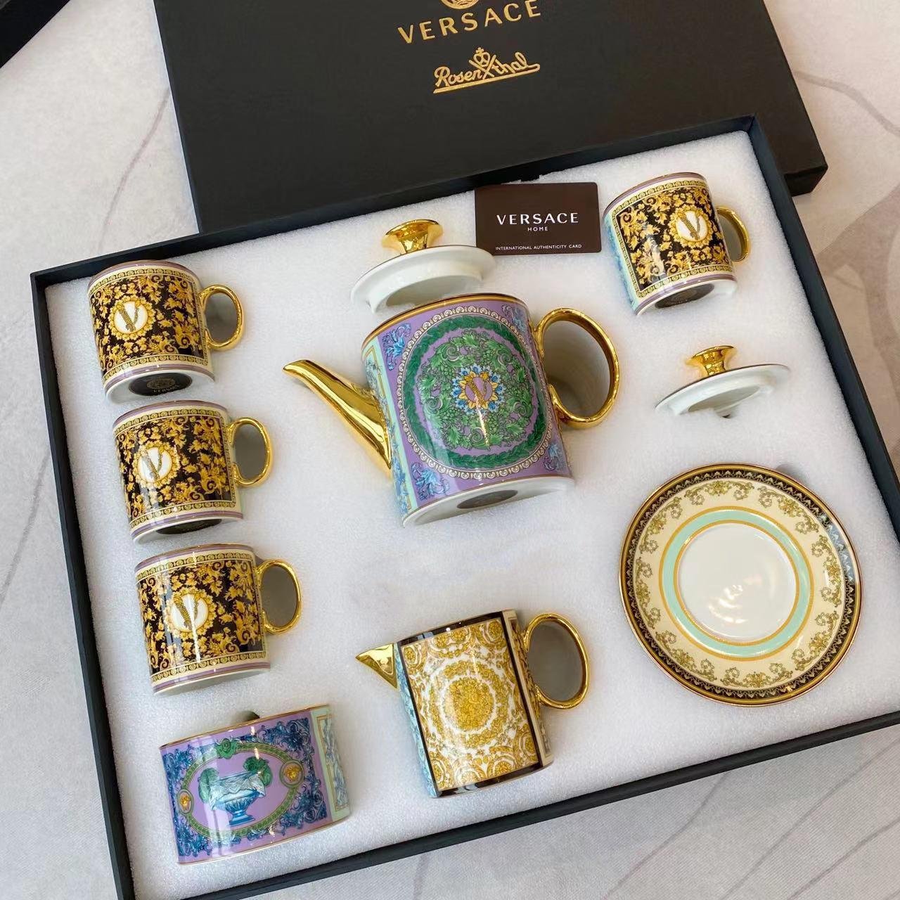 Versace Baraco Mosaic tea set for 6 people - Versace tea cups | Aleppo Gift UAE